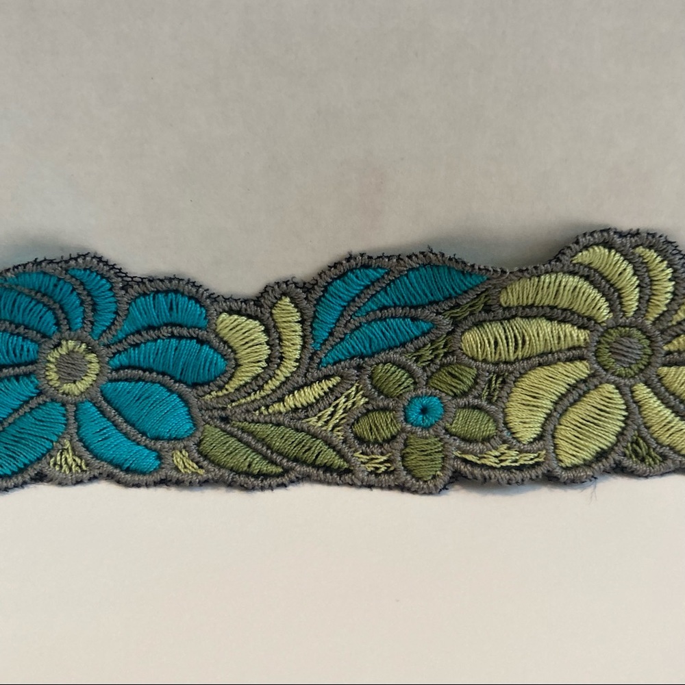 Blue Green Floral Flower Trim Embroidery 2" 3yds Sewing Ribbon Apparel